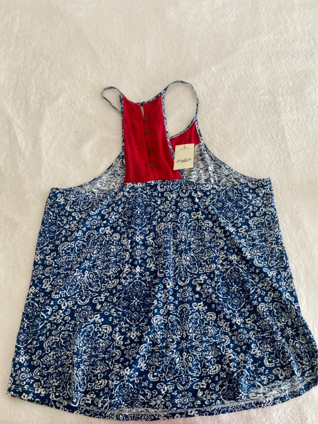 Lucky Brand Tank Top Blue White Paisley Red XL - photo 2