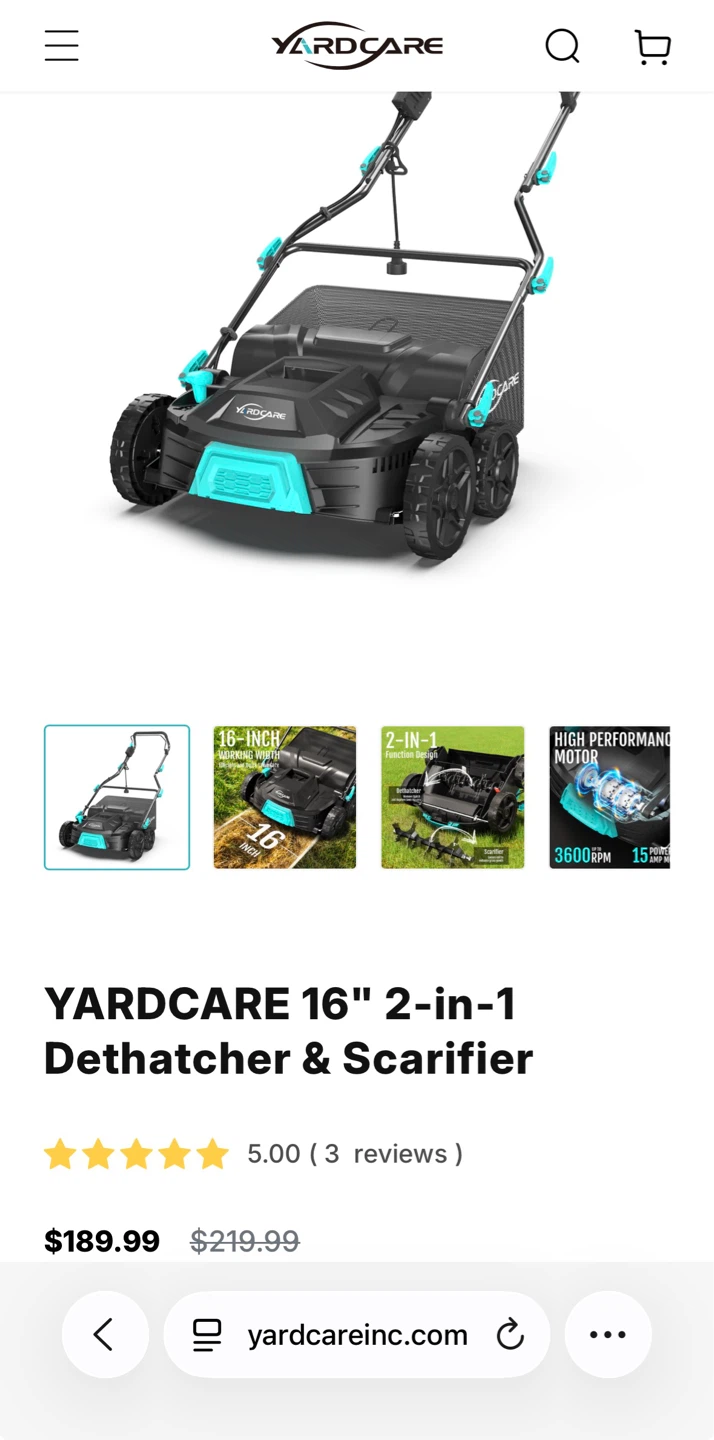 YARDCARE 16" 2-in-1 Dethatcher Scarifier
