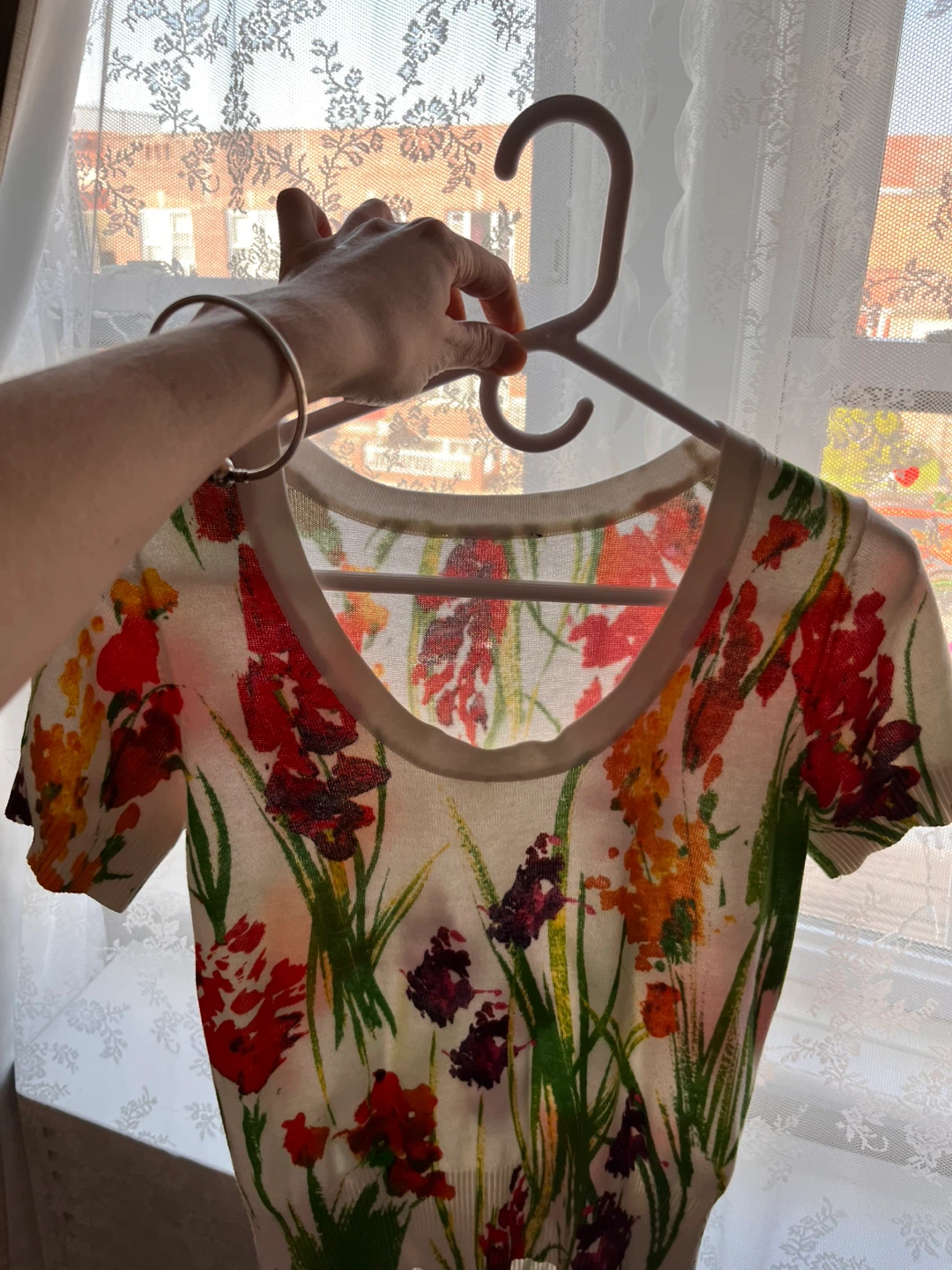 White Floral Print Short Sleeve Top Cotton Italy - photo 3