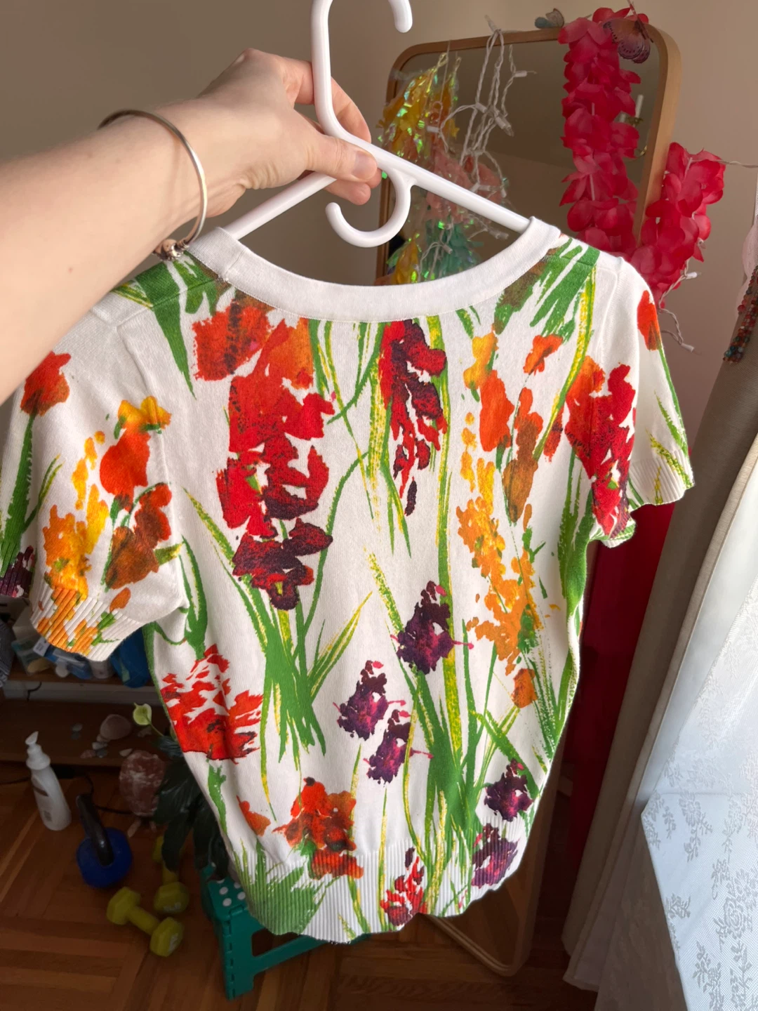 White Floral Print Short Sleeve Top Cotton Italy - photo 2