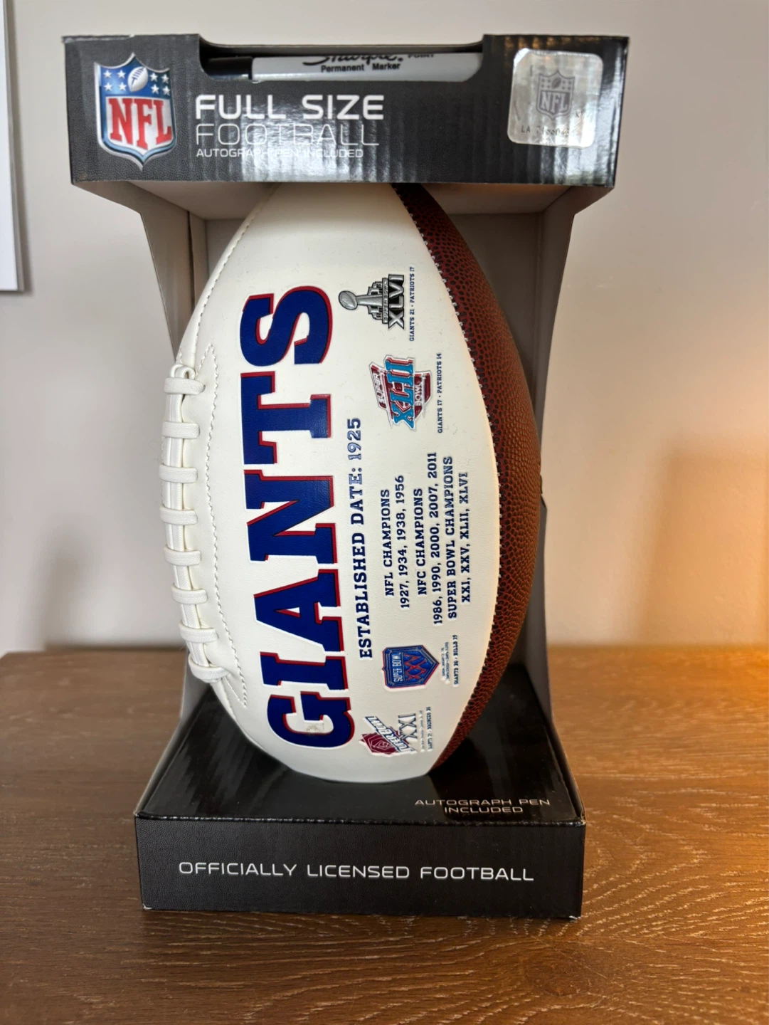 New York Giants Full Size Autographed Football with Sharpie Pen - photo 4