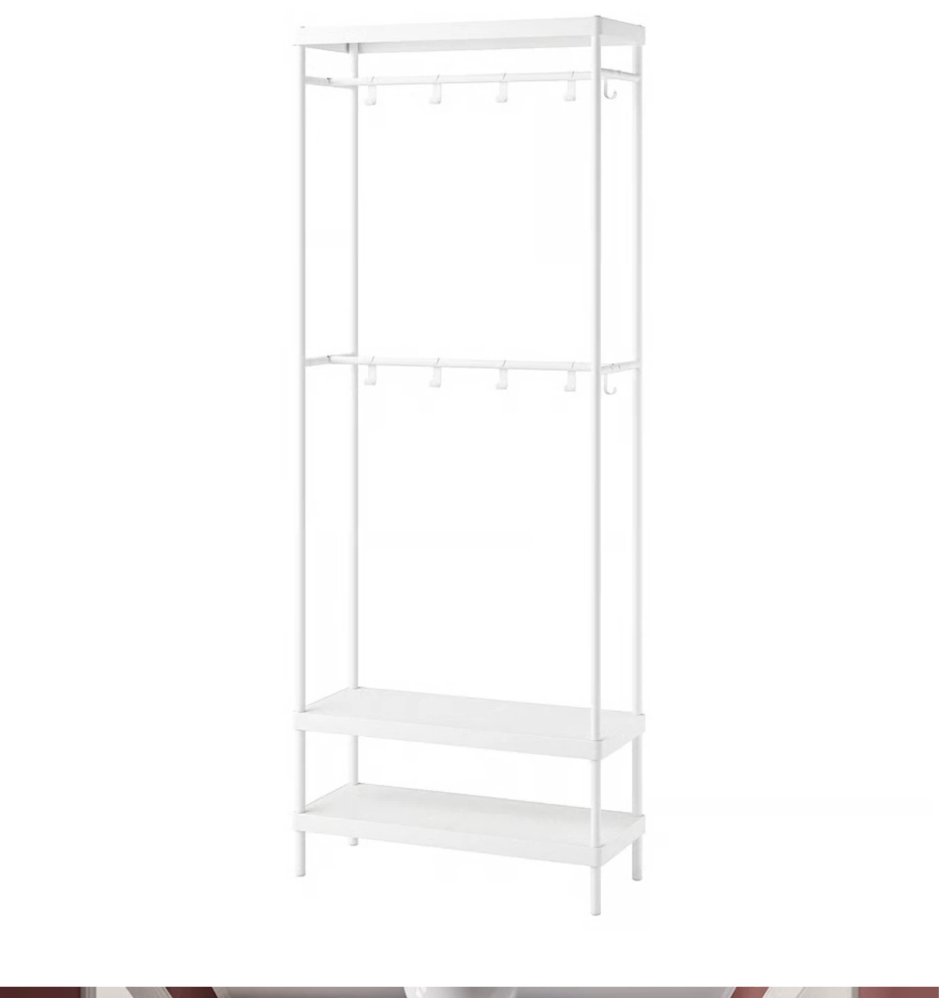 White Metal Garment Rack with Shelves