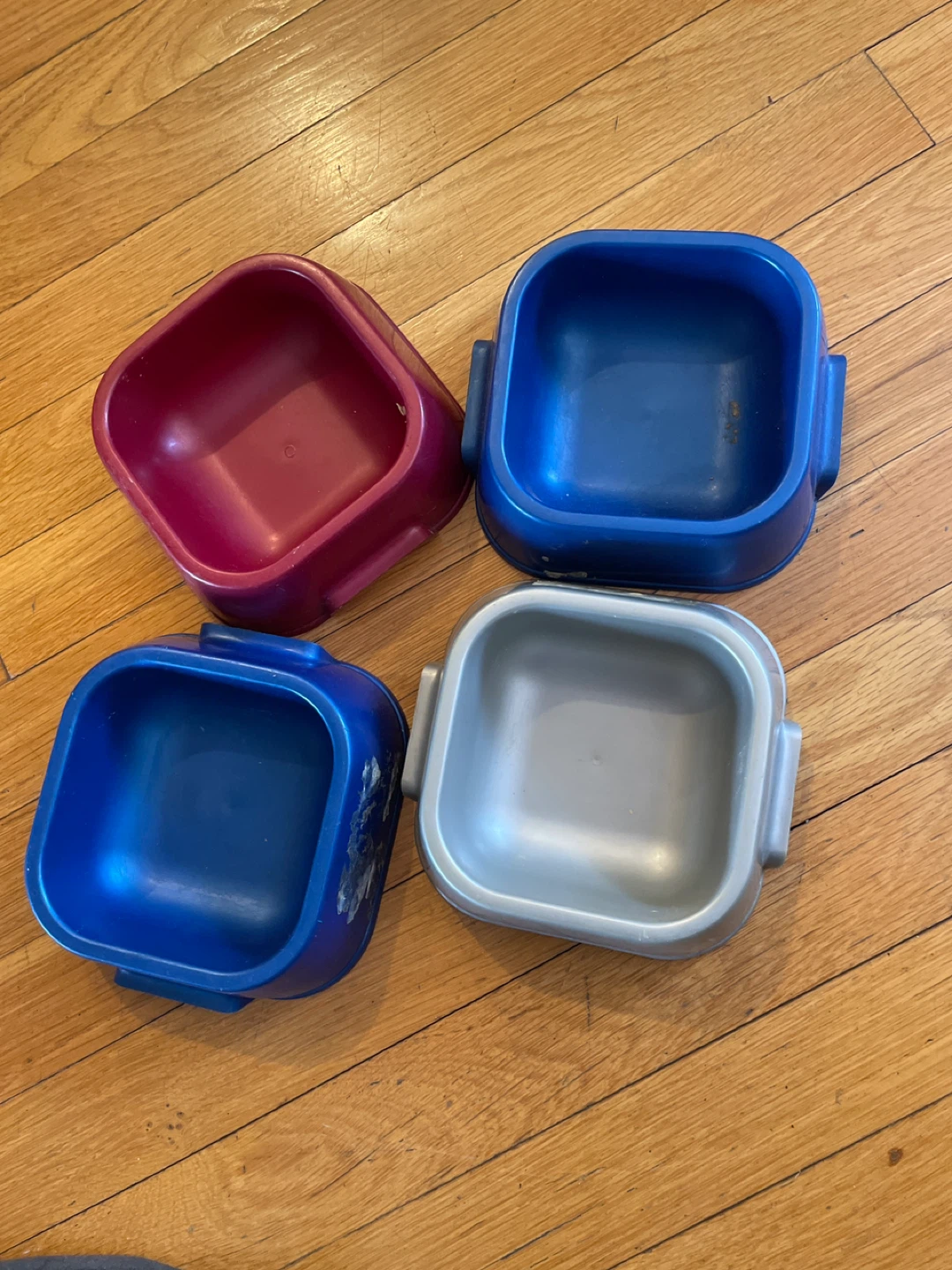 Set of 4 Pet Bowls - Blue, Red, Silver