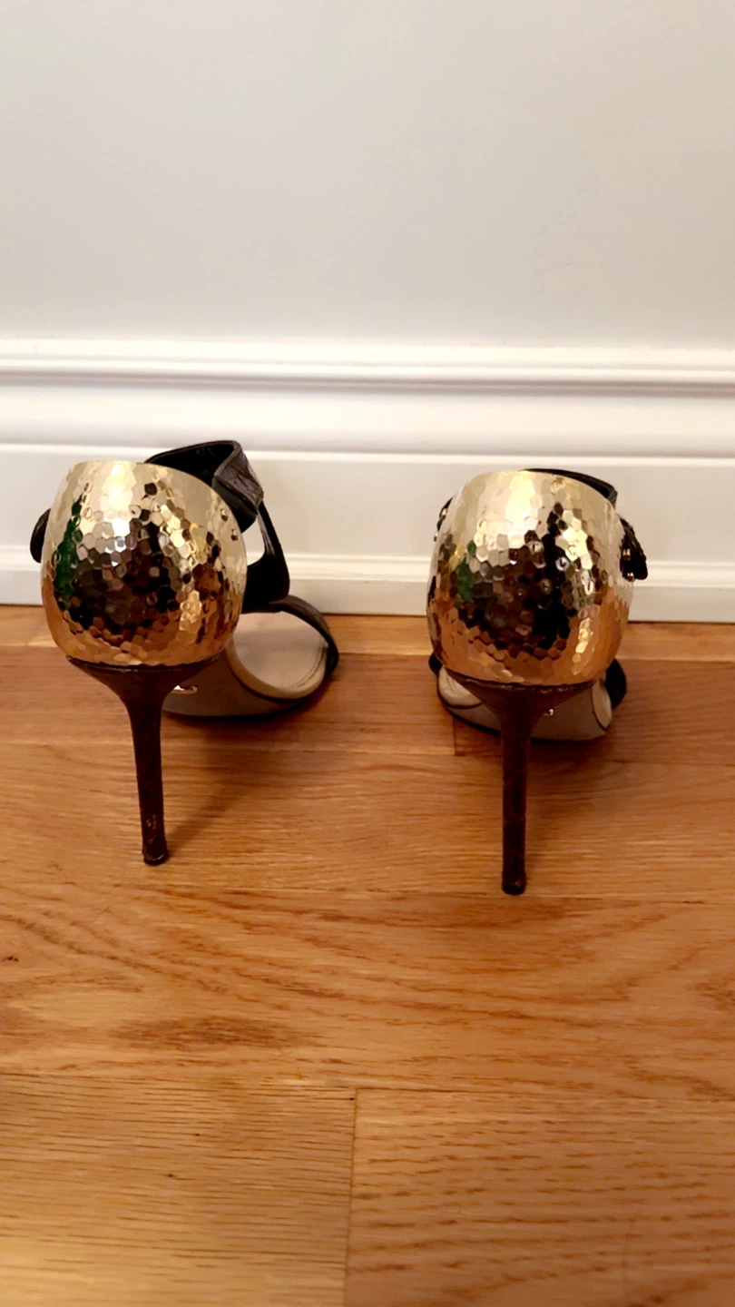 Women's Strappy Heels with Gold Hammered Heel Detail