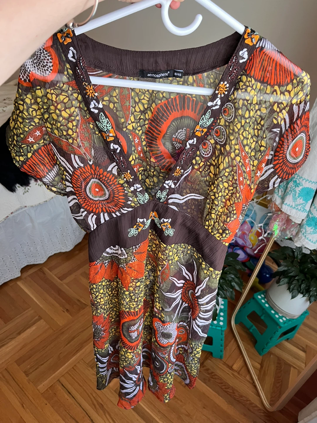 Atmosphere Women's Sheer Print Dress with Beaded V-Neck - photo 4