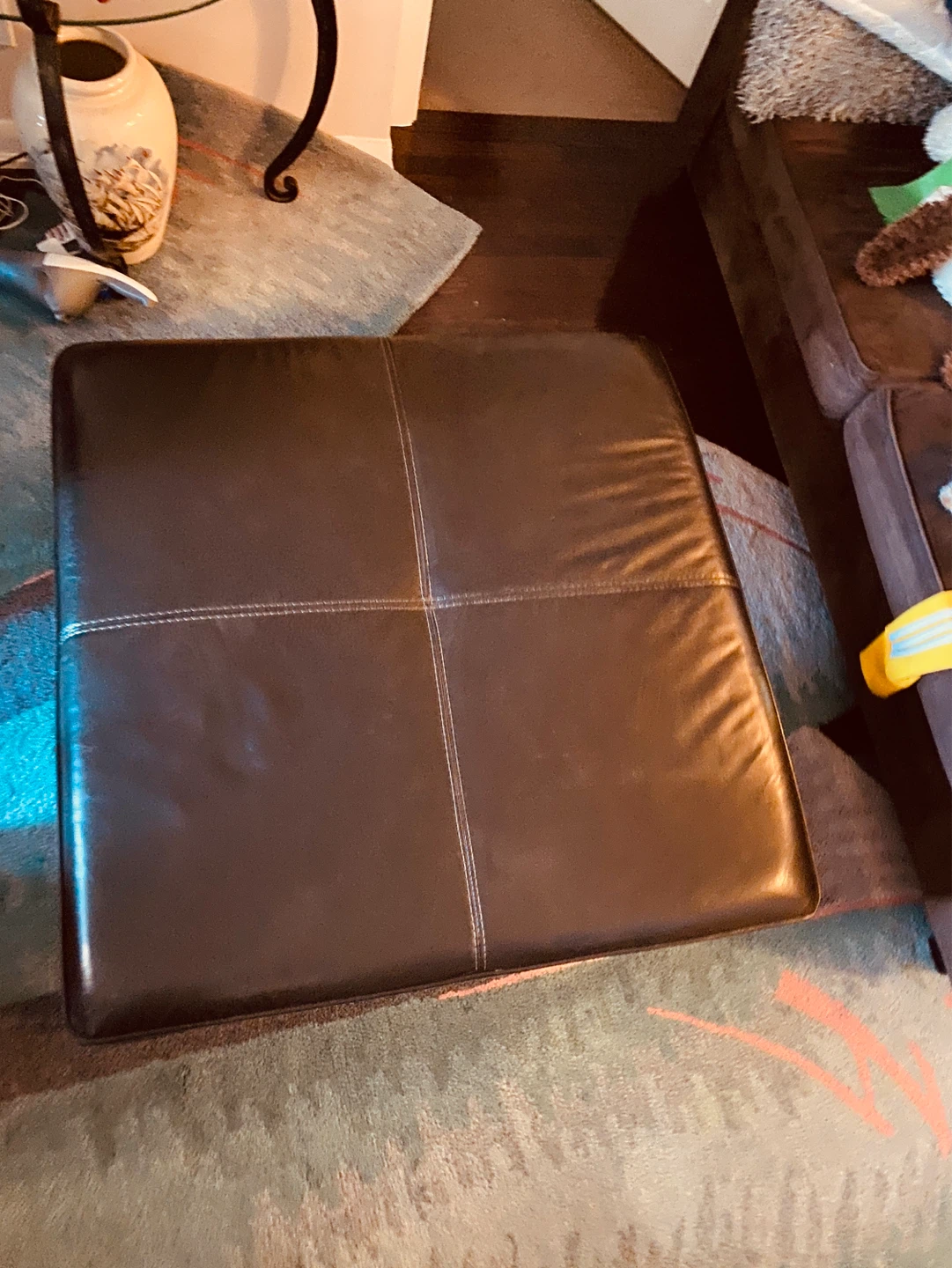 Dark Brown Faux Leather Storage Ottoman Bench