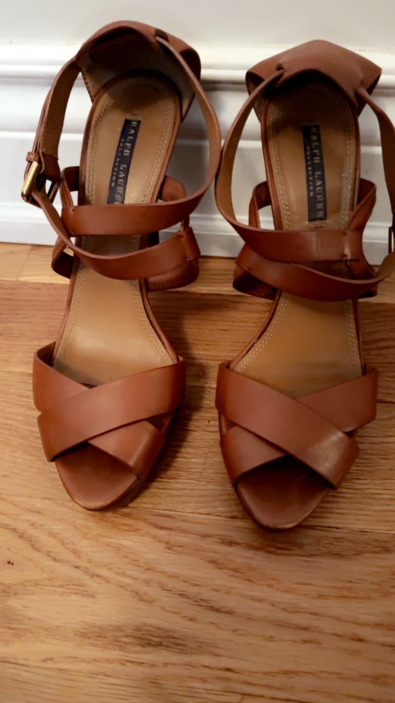 Ralph Lauren Collection Strappy Heels - Brown Leather - photo 2