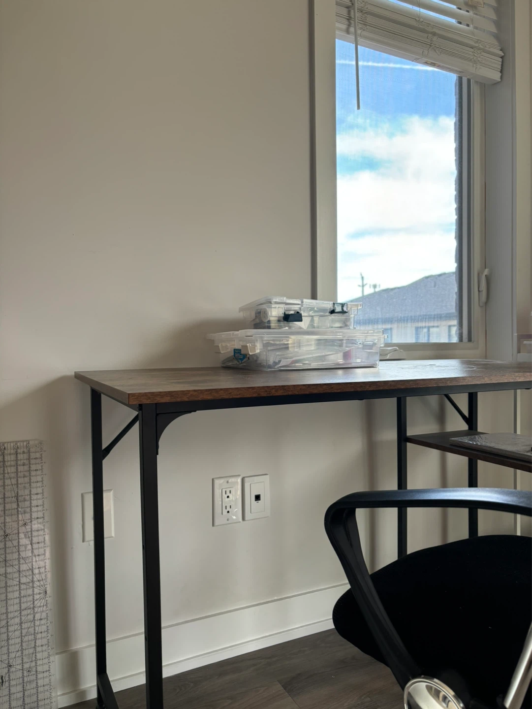 Wooden top desk with shelves