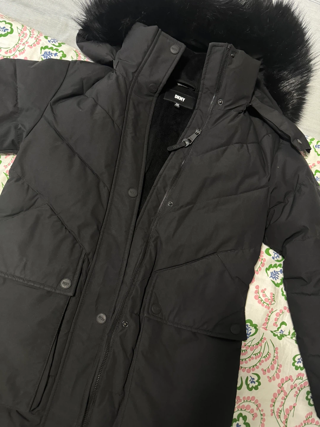 DKNY Black Puffer Parka with Fur Hood - photo 2