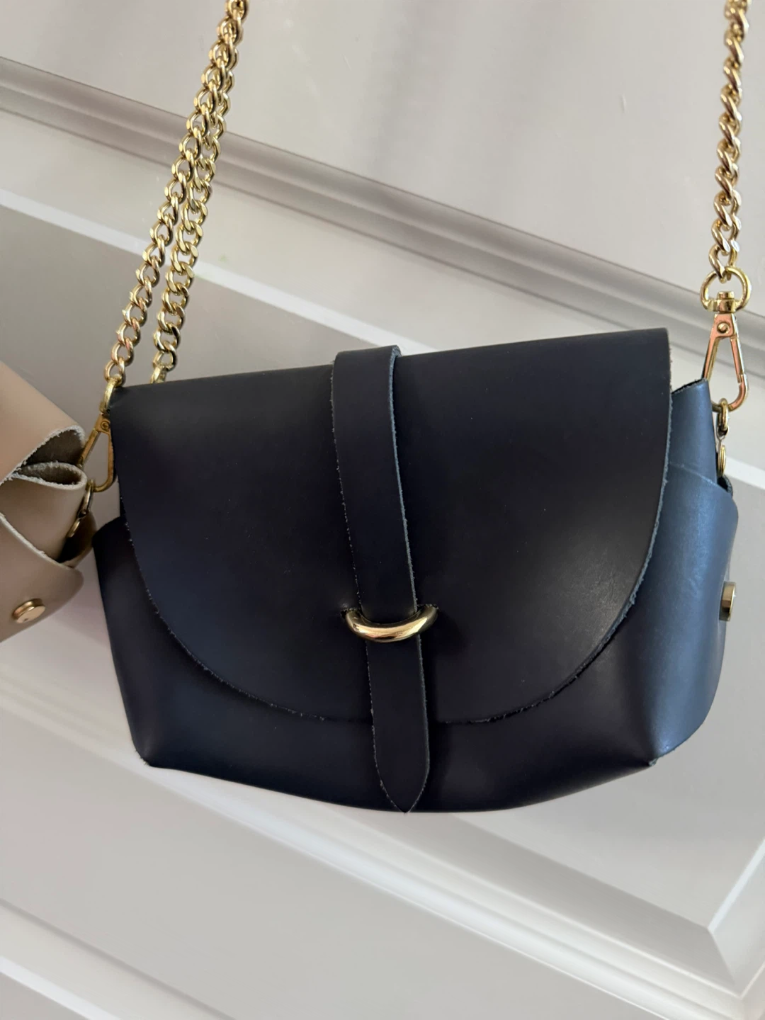 Leather Crossbody Bag with Gold Chain - photo 3