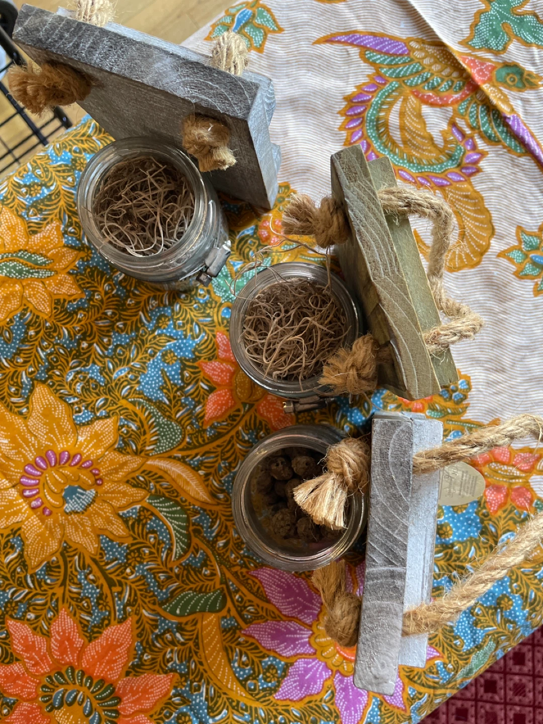 Set of 3 Rustic Wood Jars with Rope Hangers - photo 2