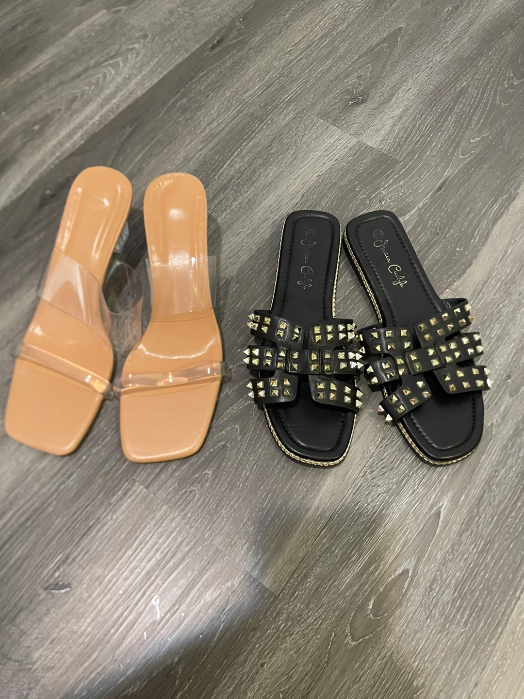 Womens Studded Slides and Clear Heel Sandals Set