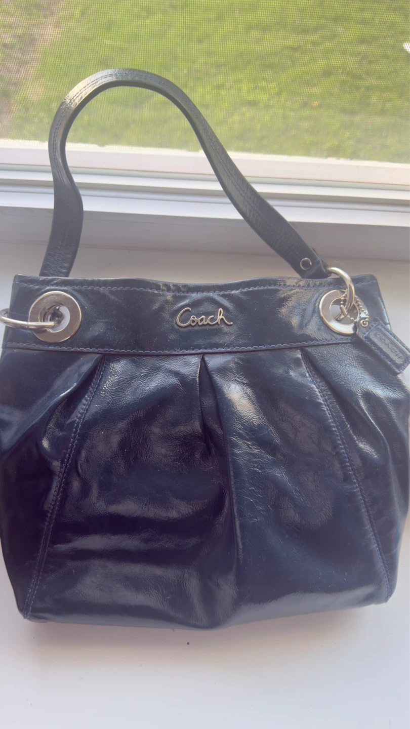 Coach Navy Patent Leather Shoulder Bag