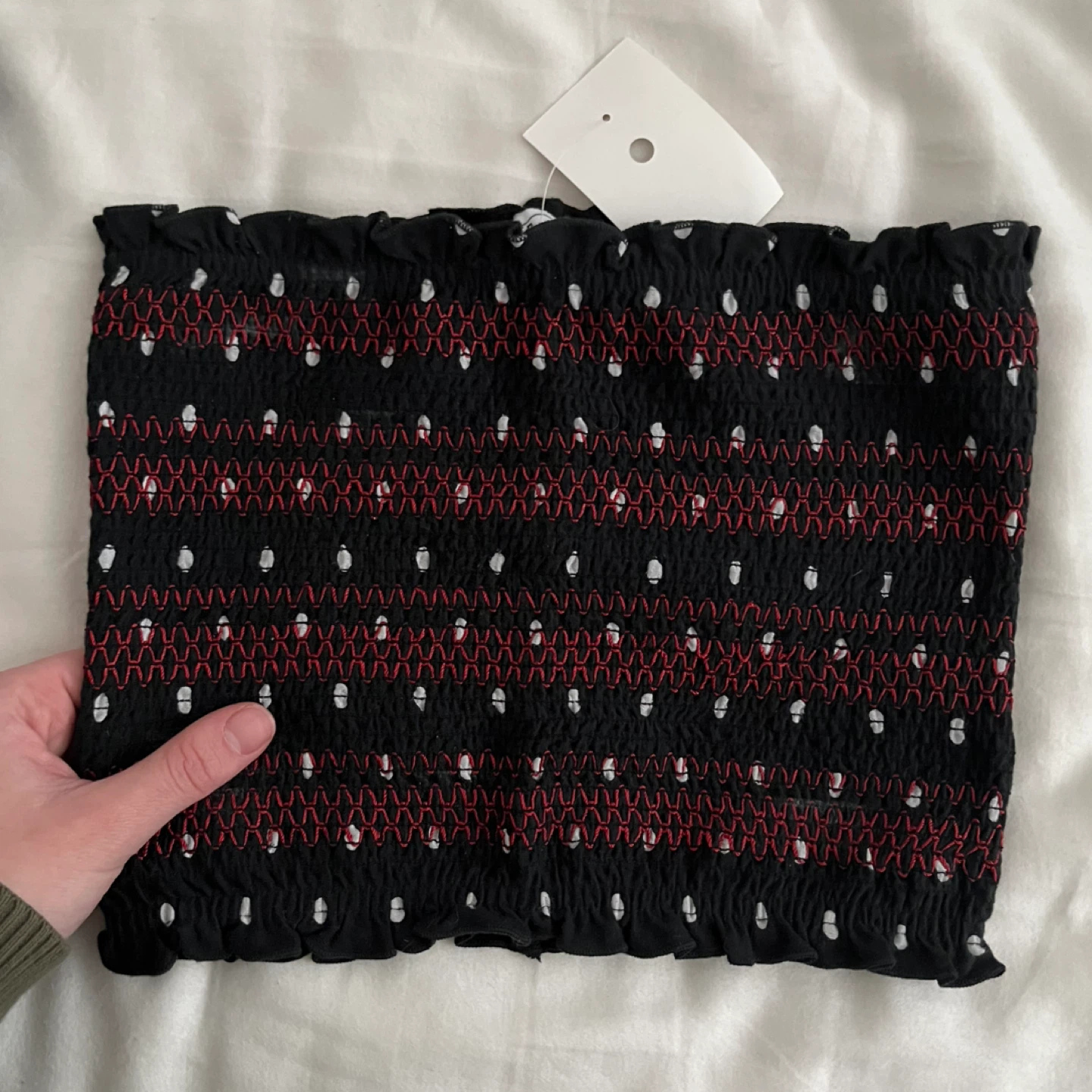 🆕Smocked Tube Top Black White Red Polka Dot