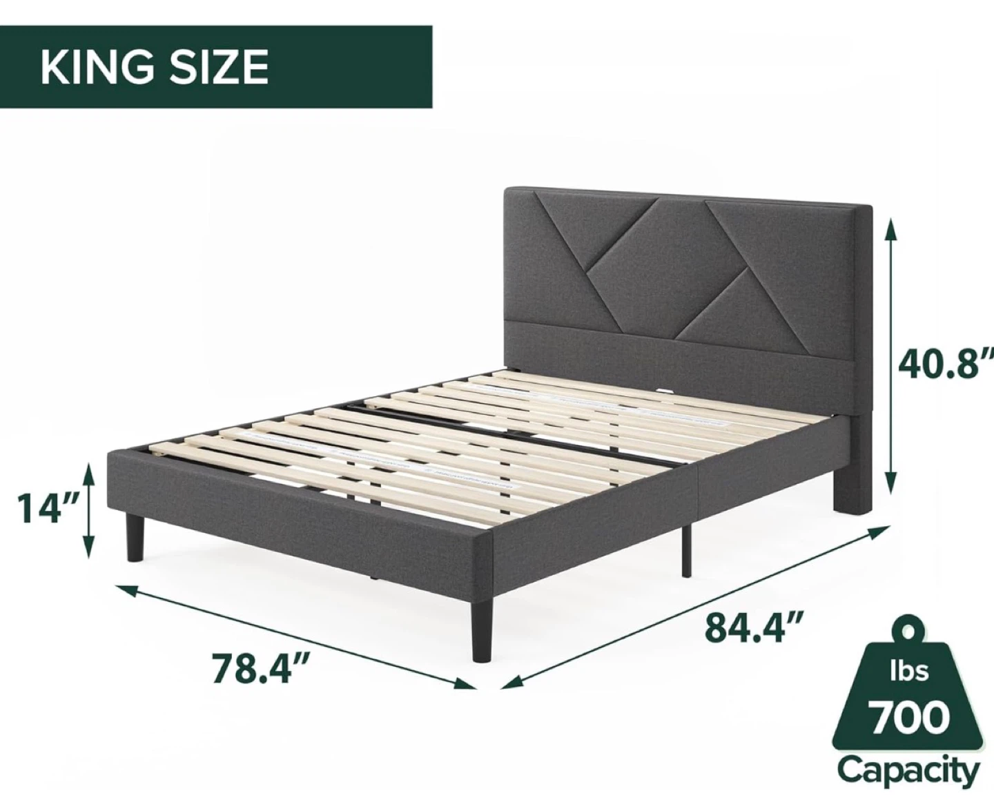 King Size Mattress and Bed Frame with Headboard - photo 3