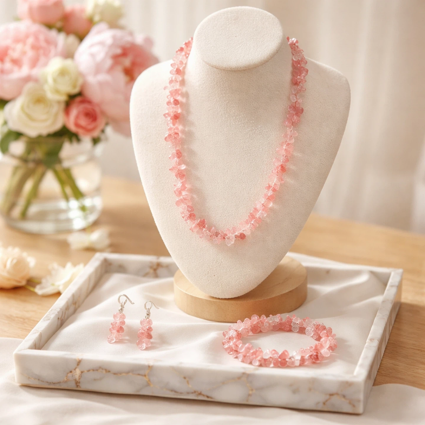 Pink Gemstone Necklace, Bracelet, and Earring Set - photo 2