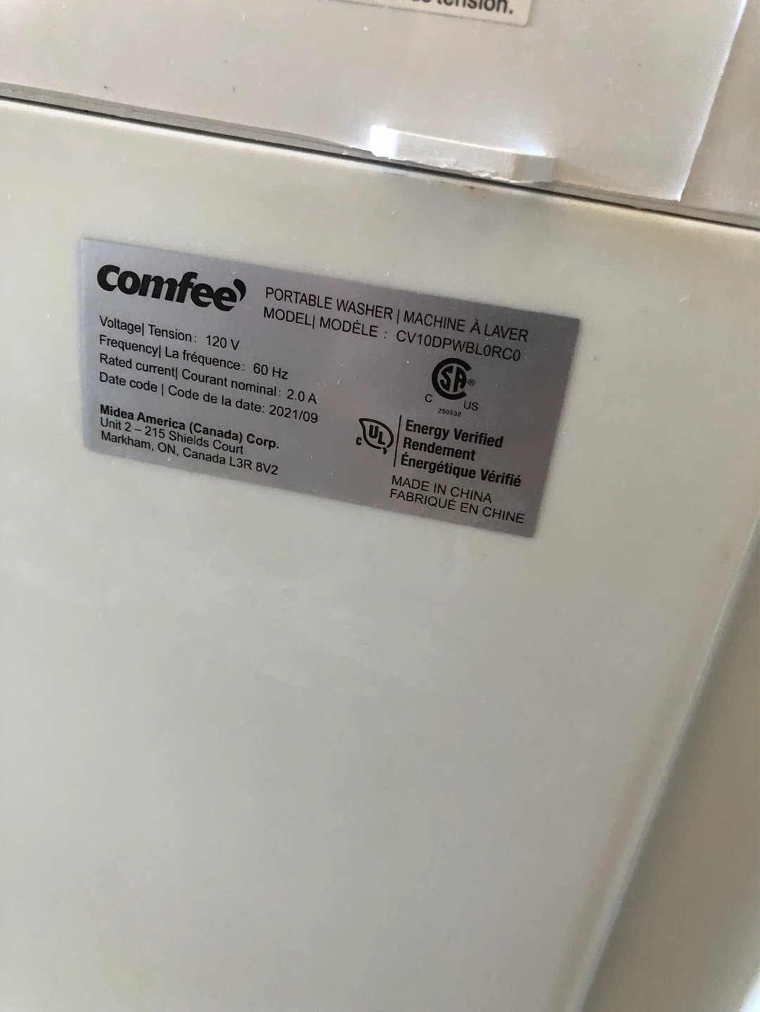 Comfee Portable Washer CV10DPWBLORCO