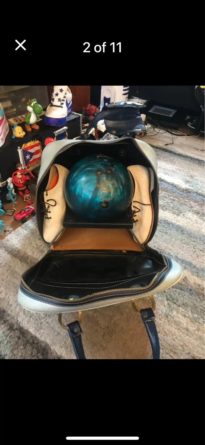 Bowling ball with case and shoes