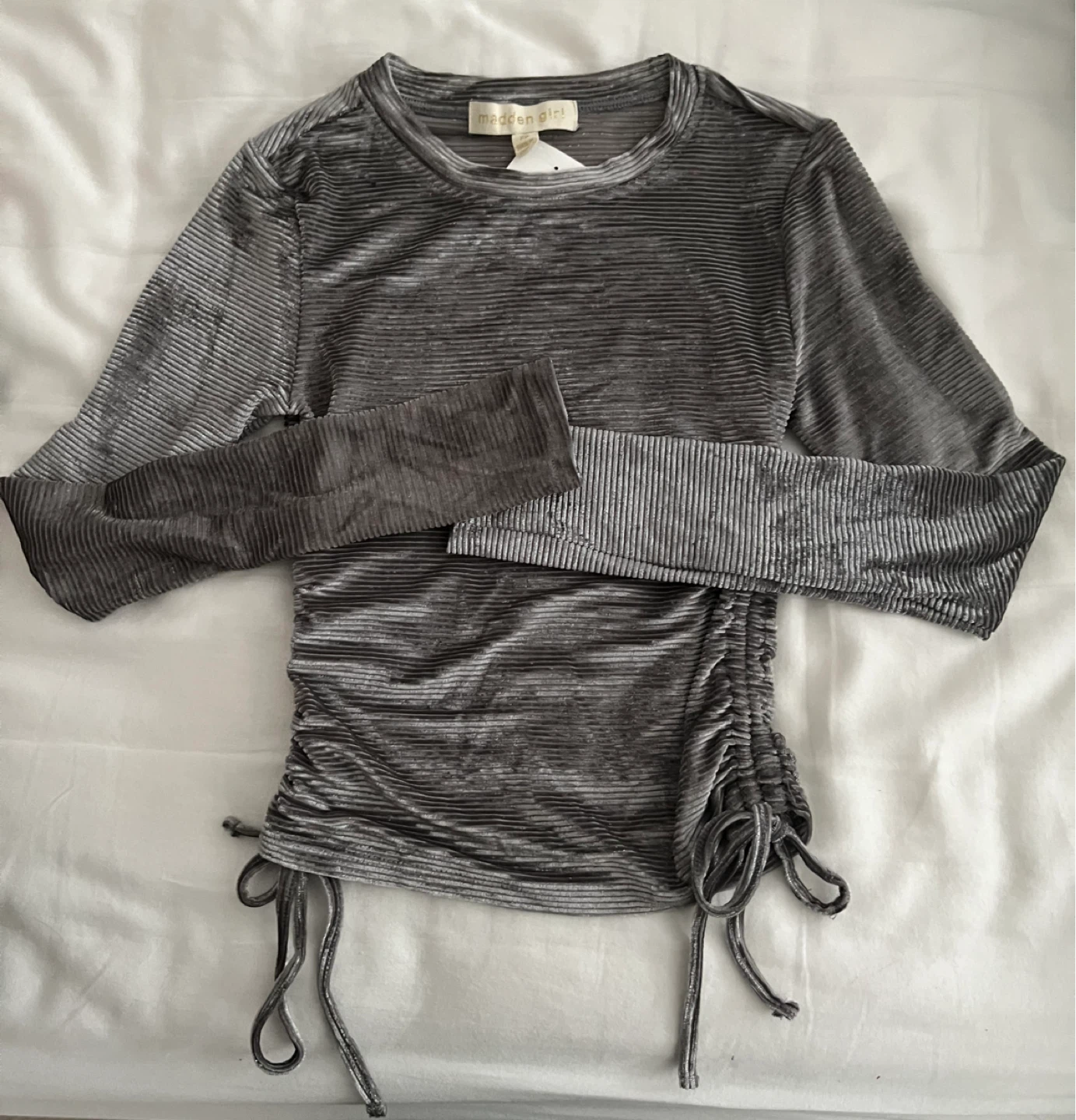🆕Madden Girl Grey Ribbed Ruched Long Sleeve Top