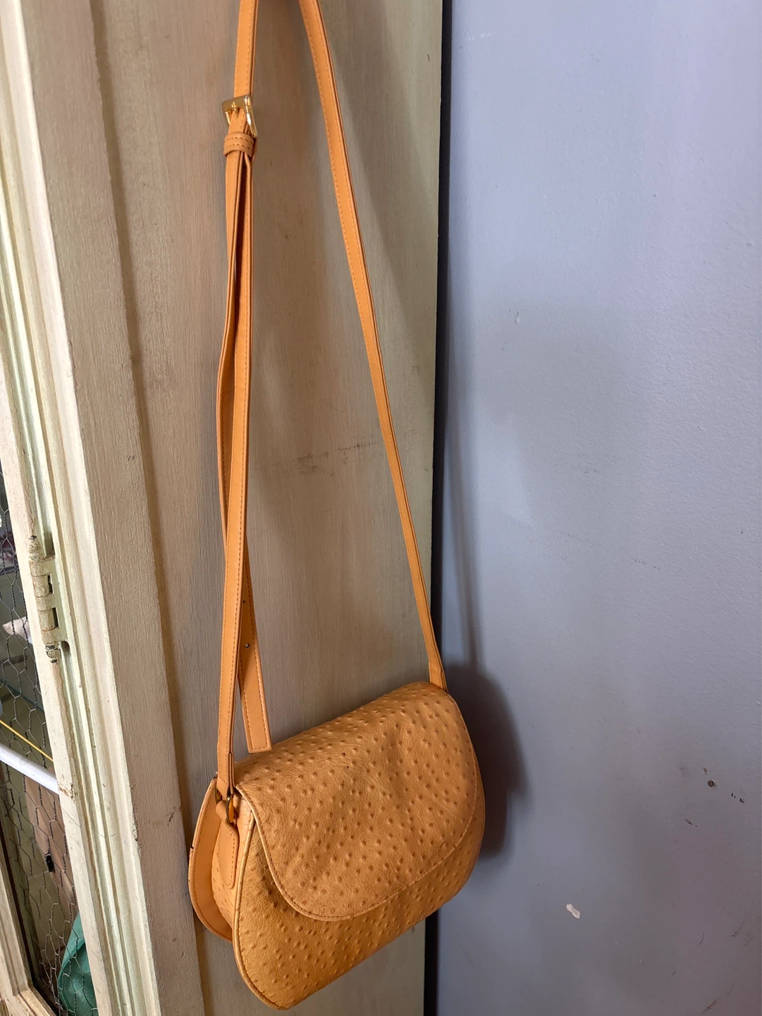 Orange Faux Ostrich Leather Crossbody Bag - photo 3