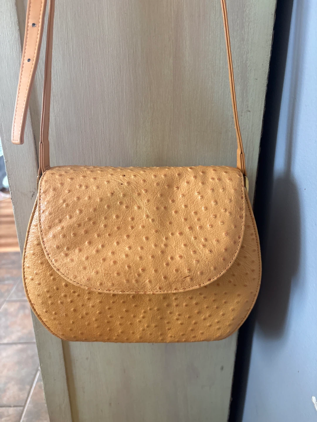 Orange Faux Ostrich Leather Crossbody Bag