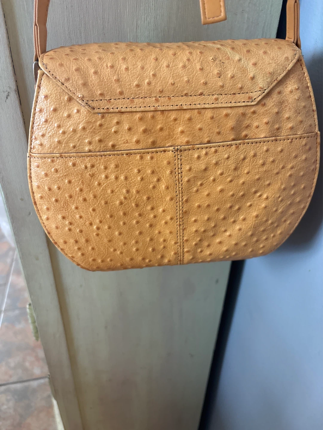 Orange Faux Ostrich Leather Crossbody Bag - photo 2