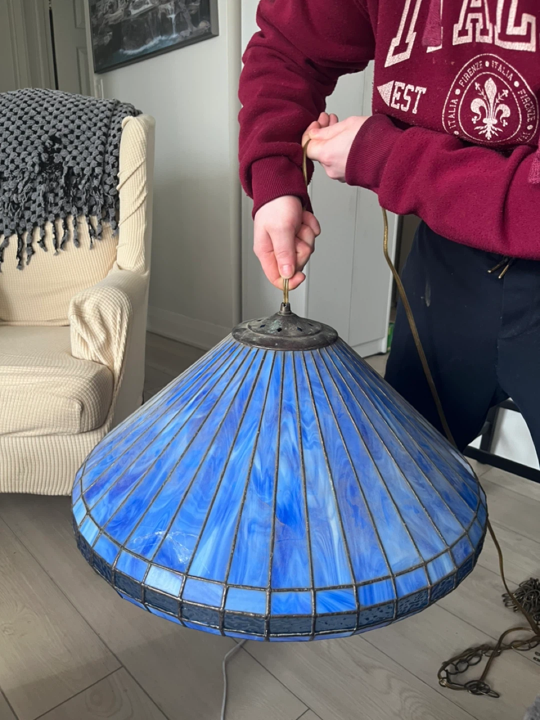 Blue Stained Glass Hanging Lamp