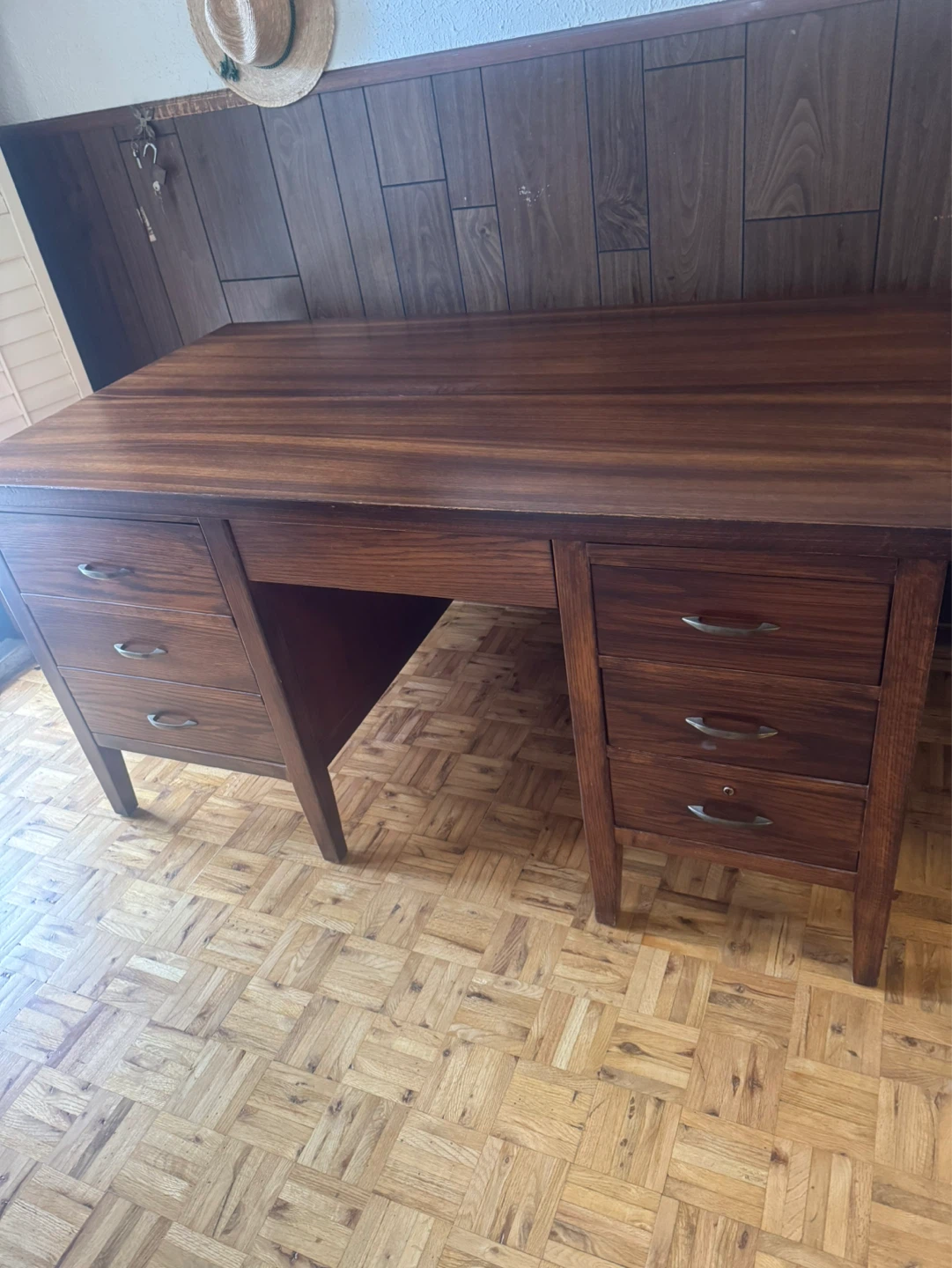 Vintage Oak Wood Desk with Drawers