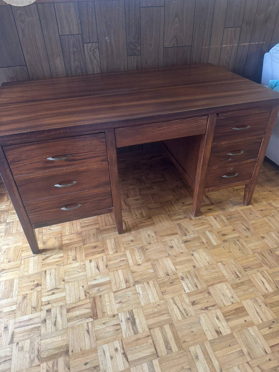 Vintage Oak Wood Desk with Drawers - photo 2