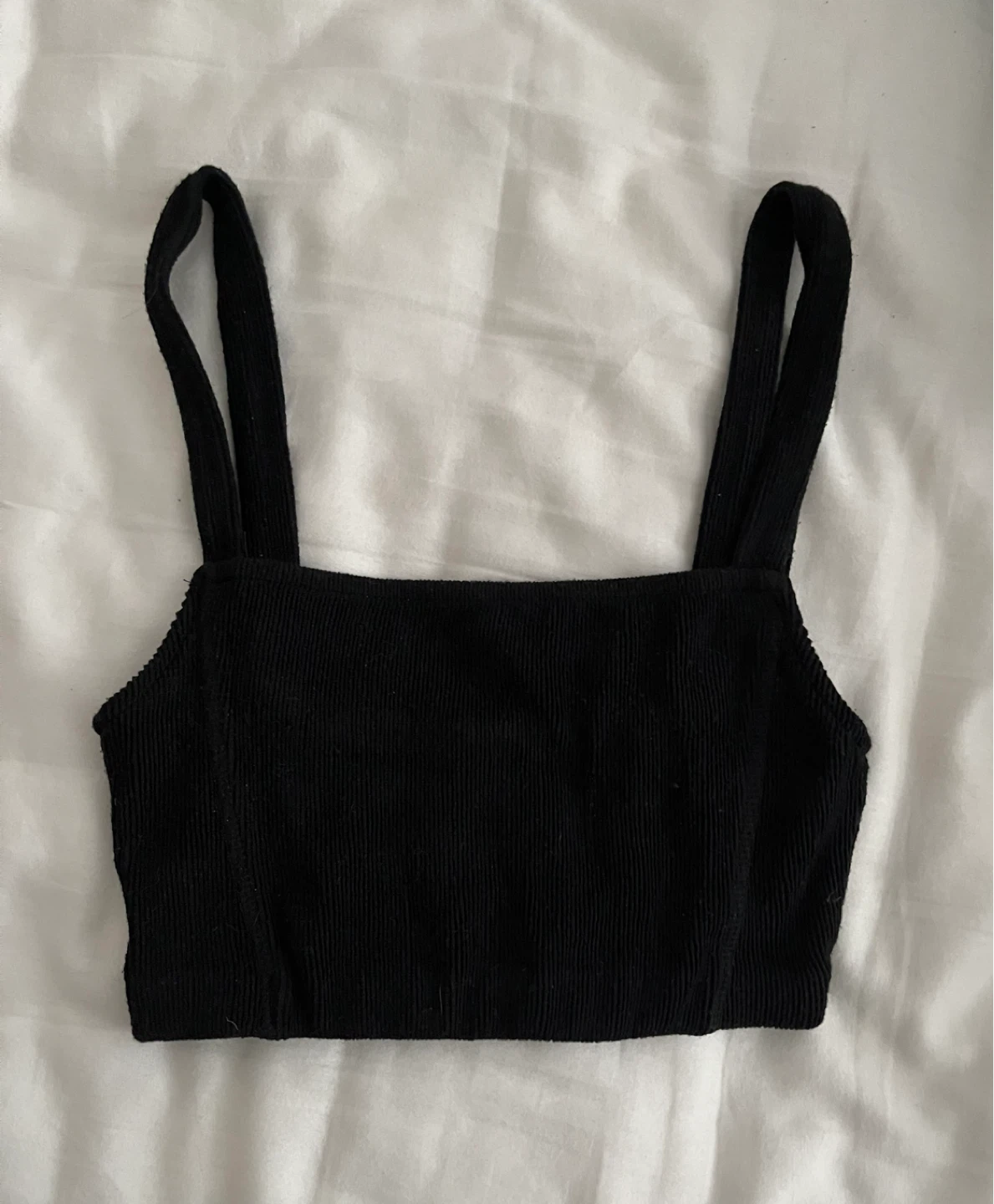 Black Corduroy Square Neck Tank Top