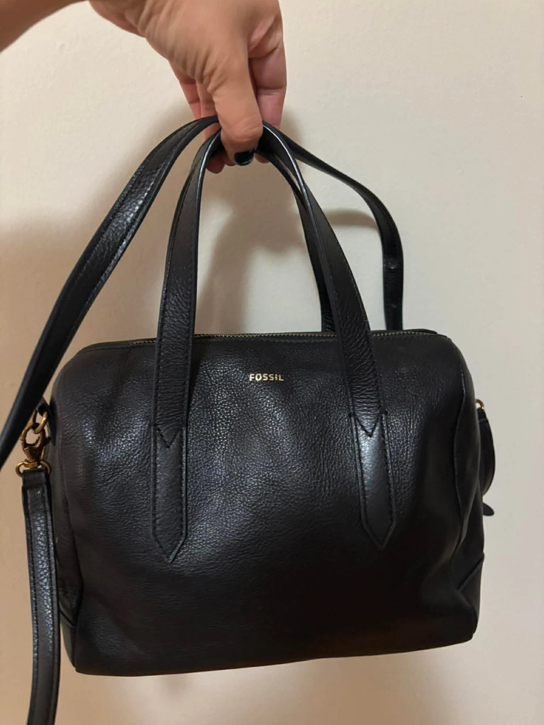 Fossil Sydney Black Leather Satchel Bag