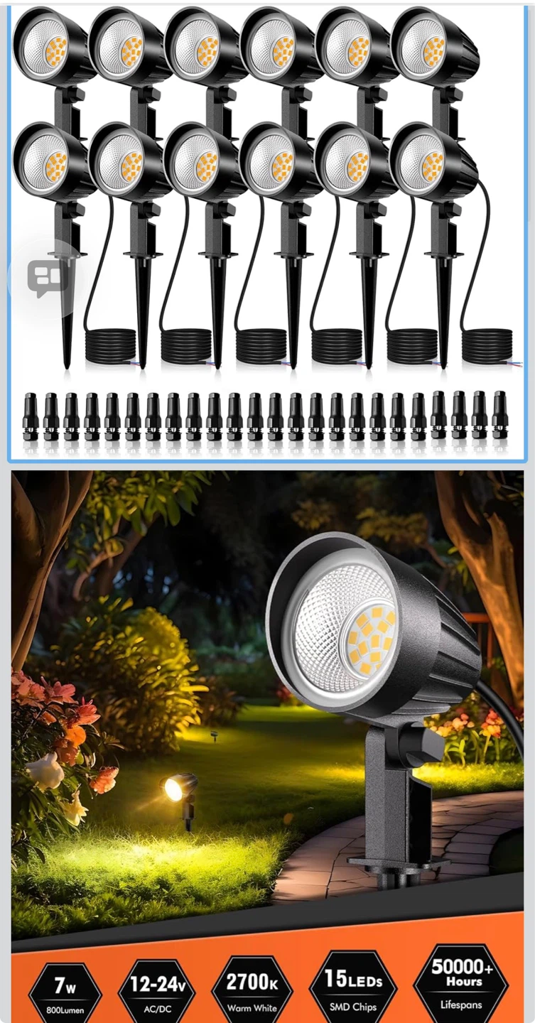10 Pack LED Landscape Spotlights - Warm White, IP66 Waterproof