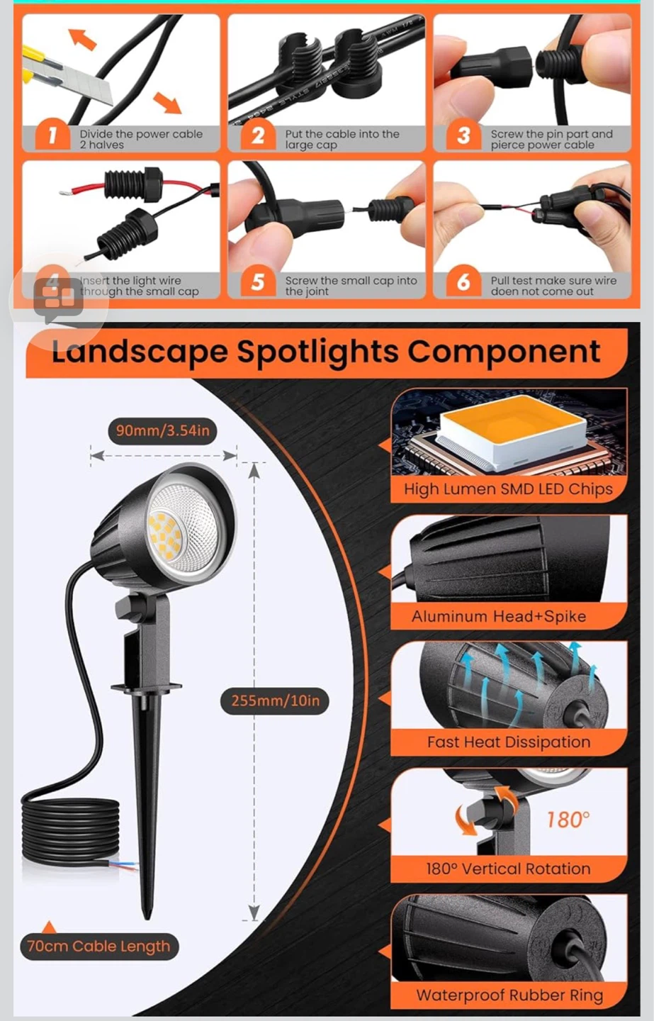 10 Pack LED Landscape Spotlights - Warm White, IP66 Waterproof - photo 4