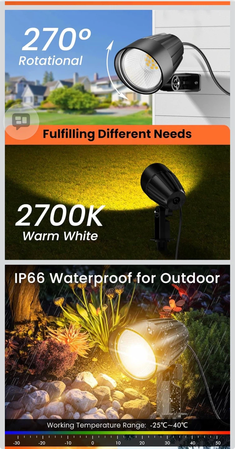 10 Pack LED Landscape Spotlights - Warm White, IP66 Waterproof - photo 2