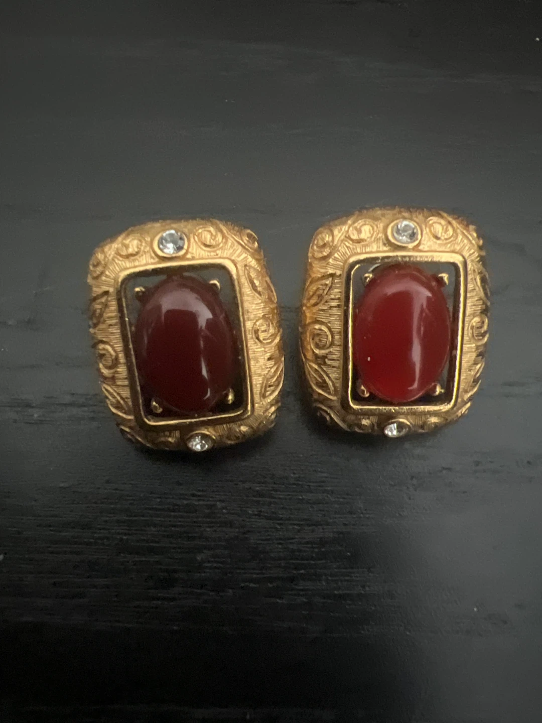 JBK Gold Tone Red Stone Earrings