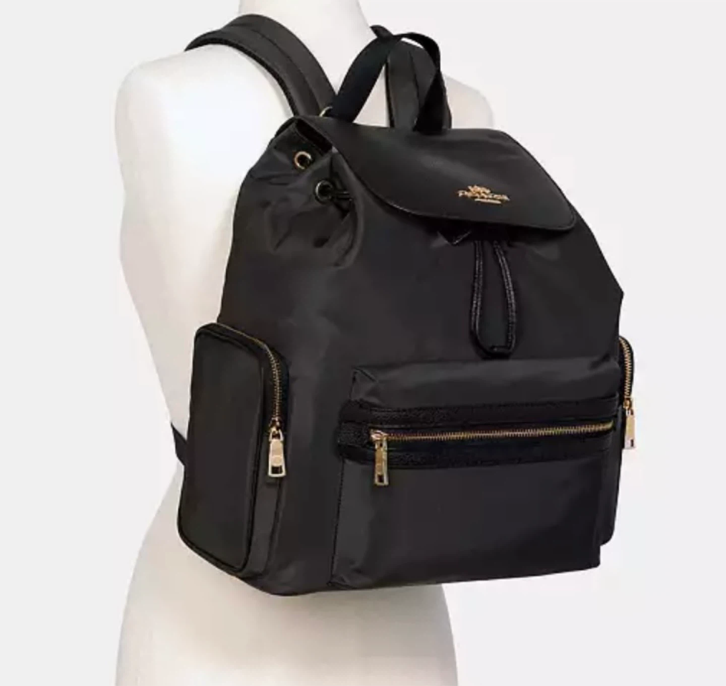 Coach Black Nylon Backpack with Leather Trim