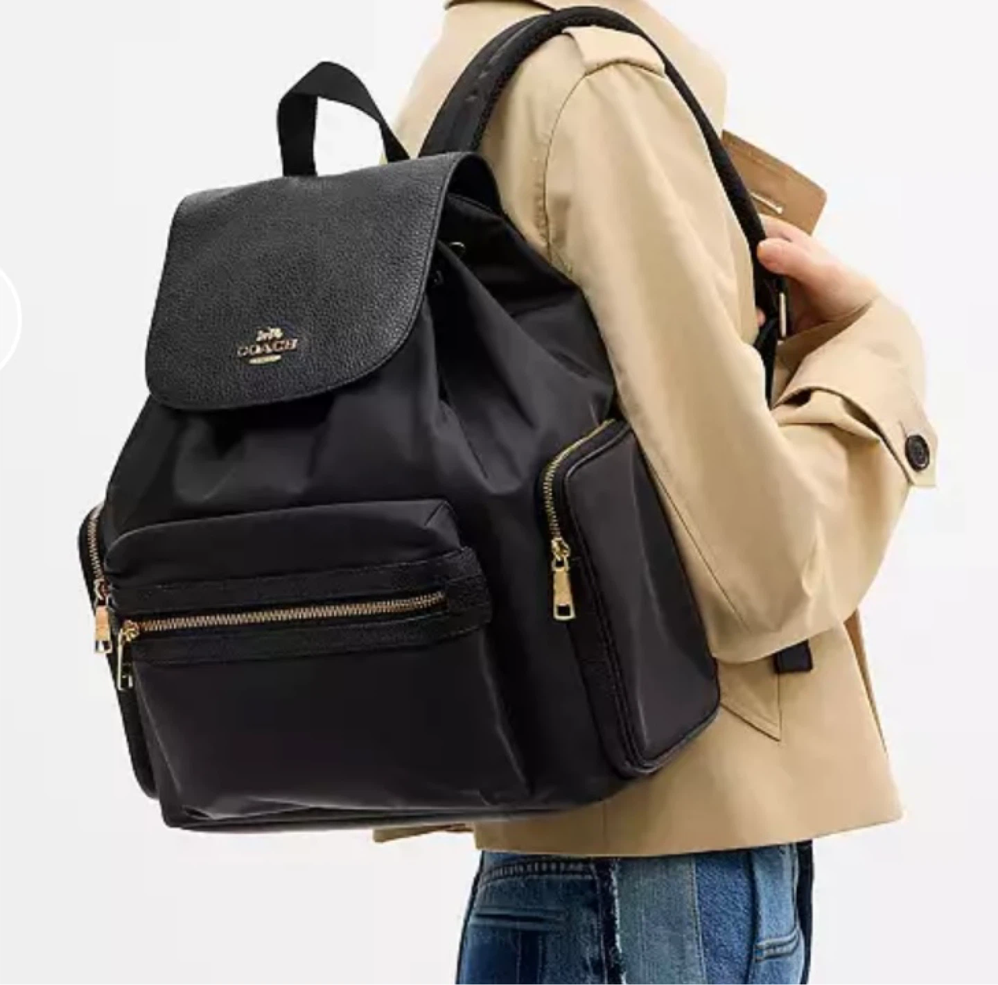 Coach Black Nylon Backpack with Leather Trim - photo 4