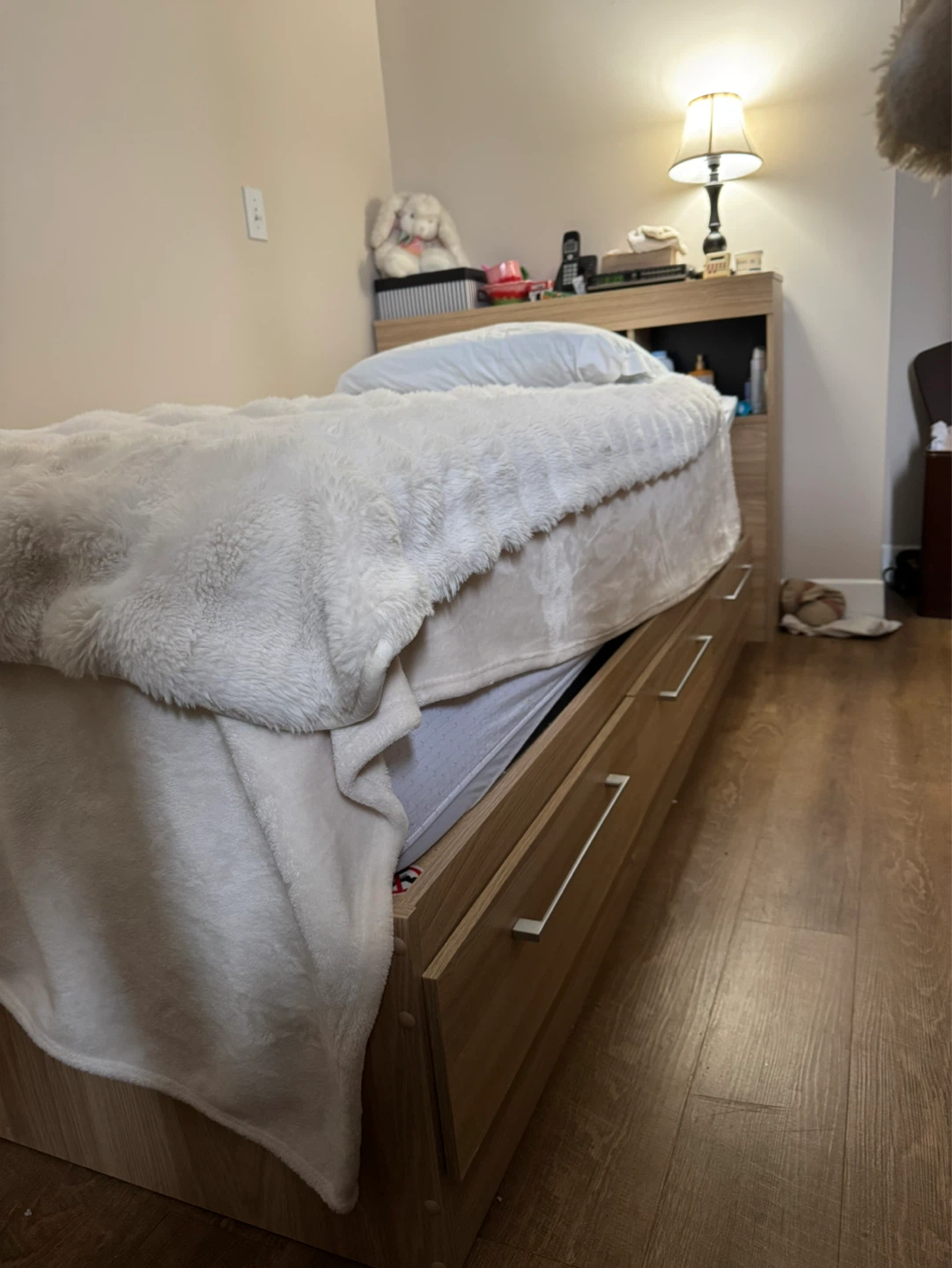 Twin Bed with Storage Drawers and Pink Cloud Bedding - photo 3
