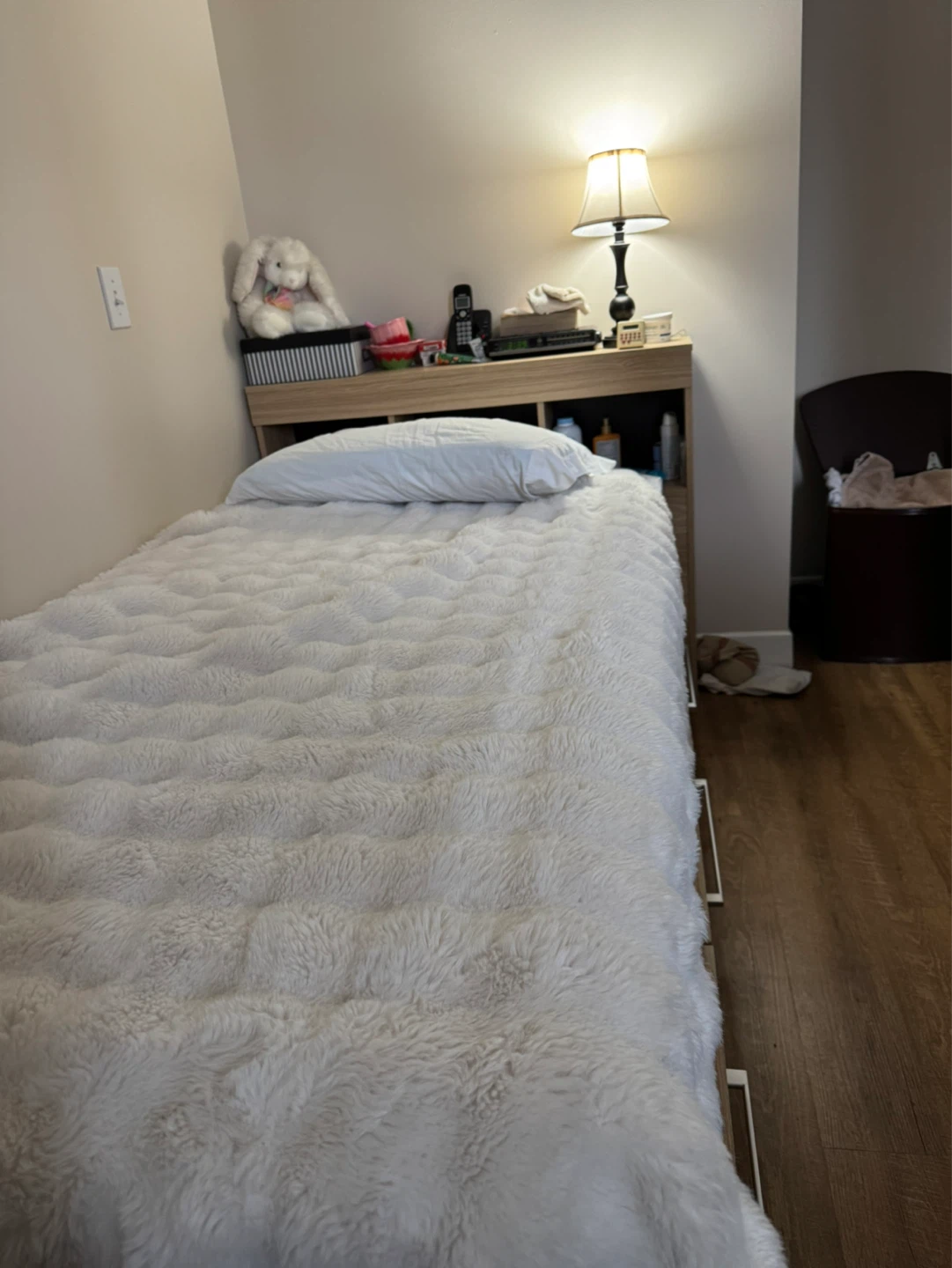 Twin Bed with Storage Drawers and Pink Cloud Bedding