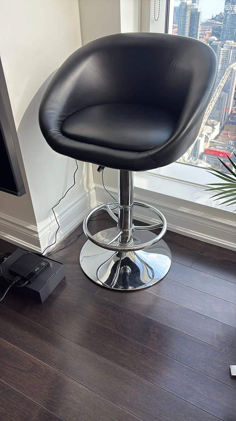 Black Leather Adjustable Bar Stool - set of 3