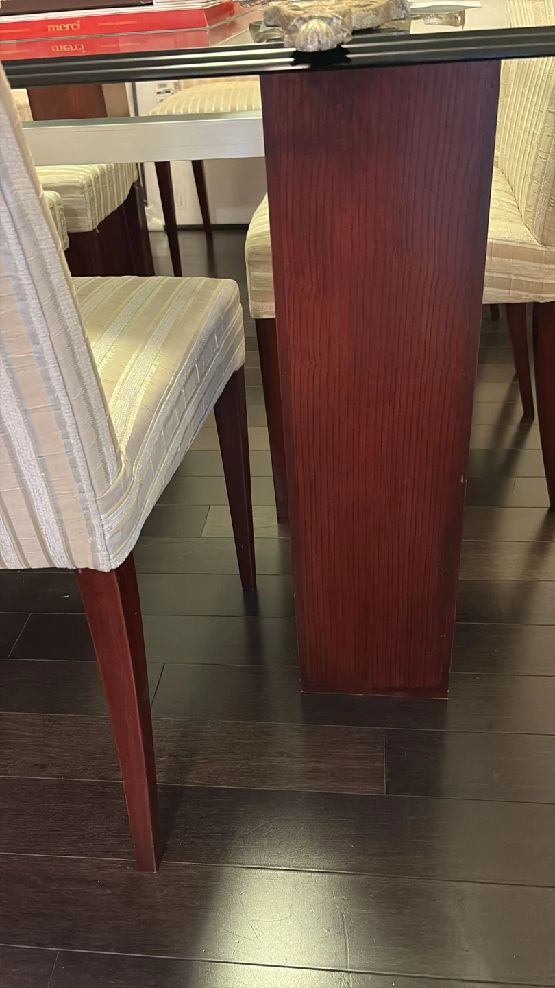 Glass Dining Table with Solid Wood Legs and Upholstered Chairs - photo 4