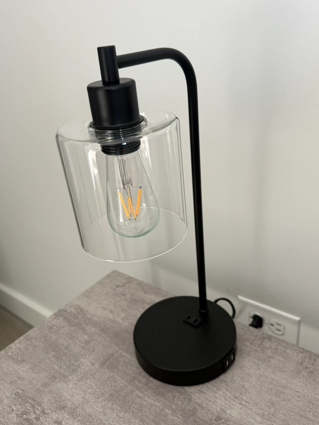 Set Of Two Black Metal Desk Lamp with Glass Shade