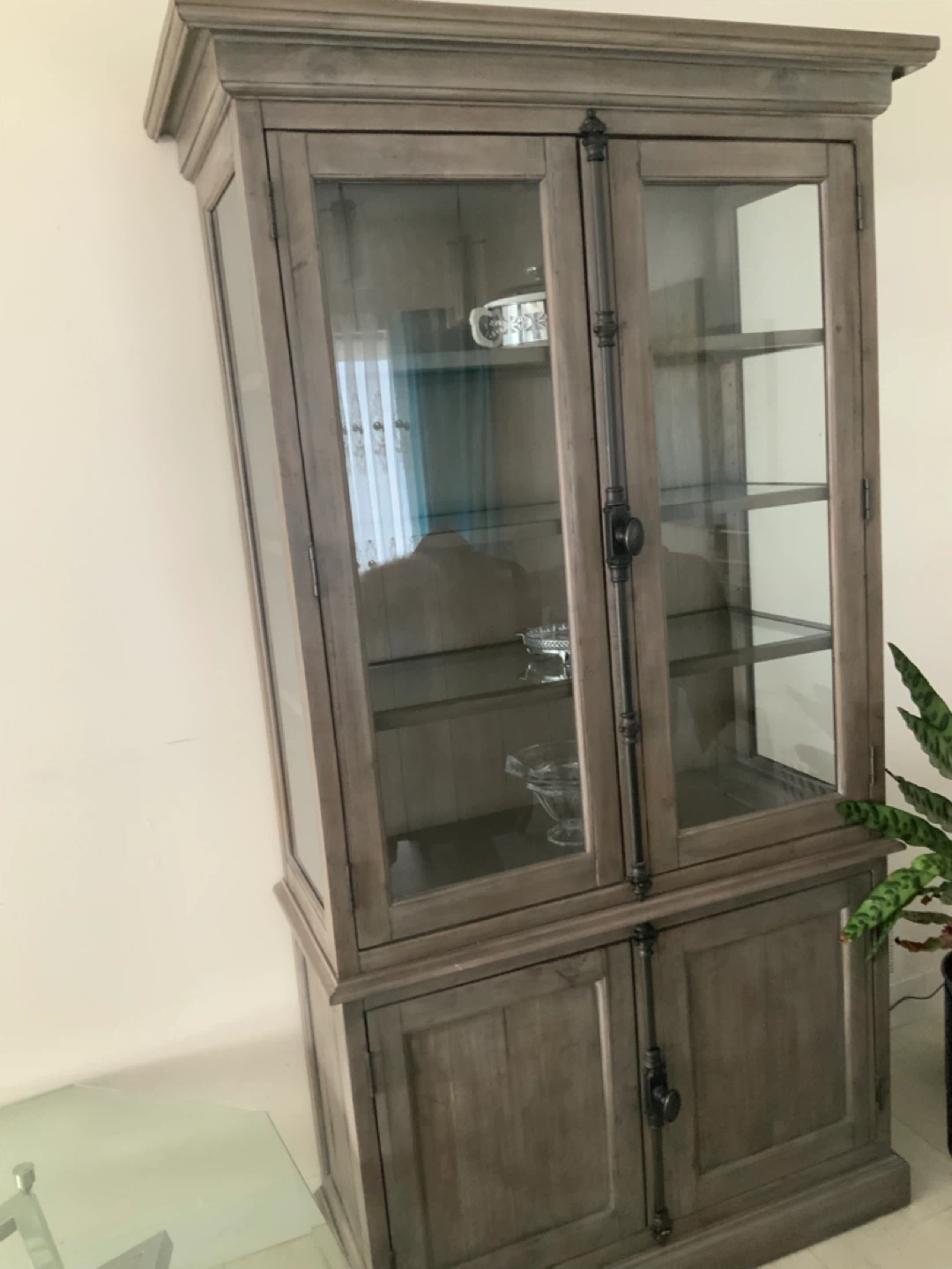 Grey Wood and Glass Display Cabinet with Storage - photo 2