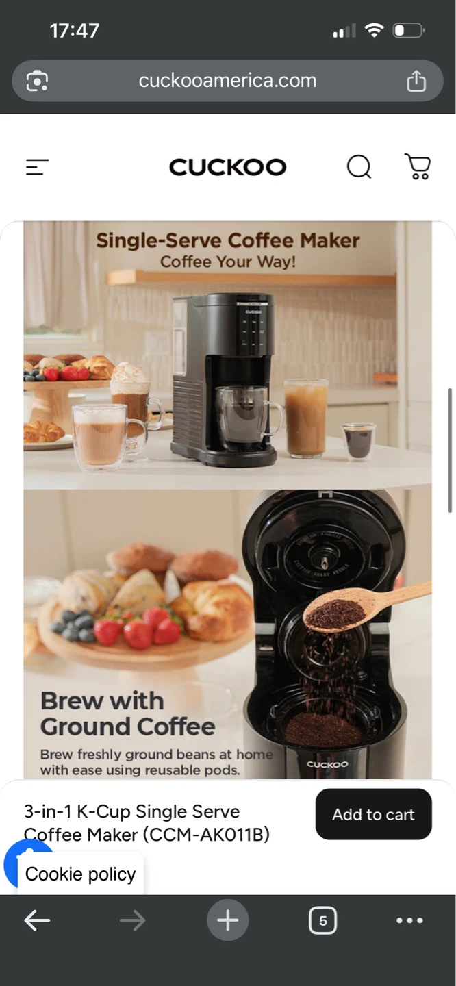 Cuckoo 3-in-1 K-Cup Single Serve Coffee Maker (CCM-AK011B) - photo 2