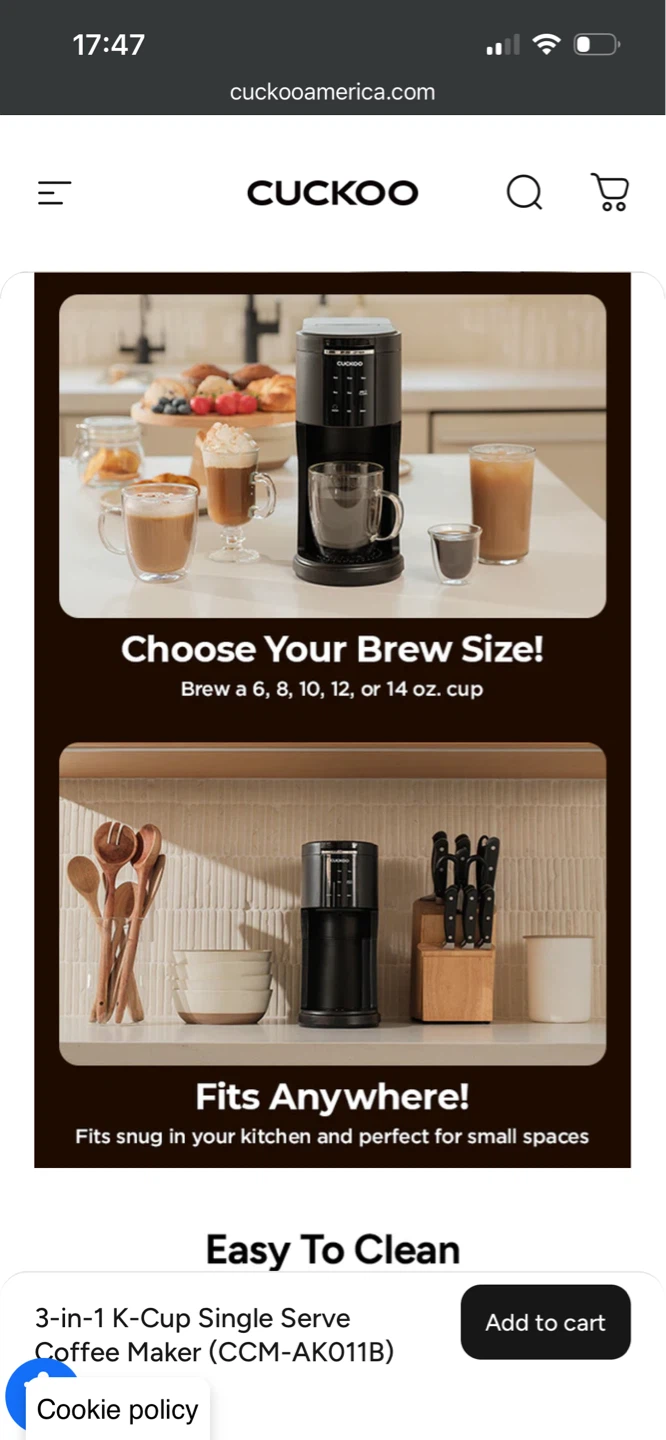 Cuckoo 3-in-1 K-Cup Single Serve Coffee Maker (CCM-AK011B) - photo 4