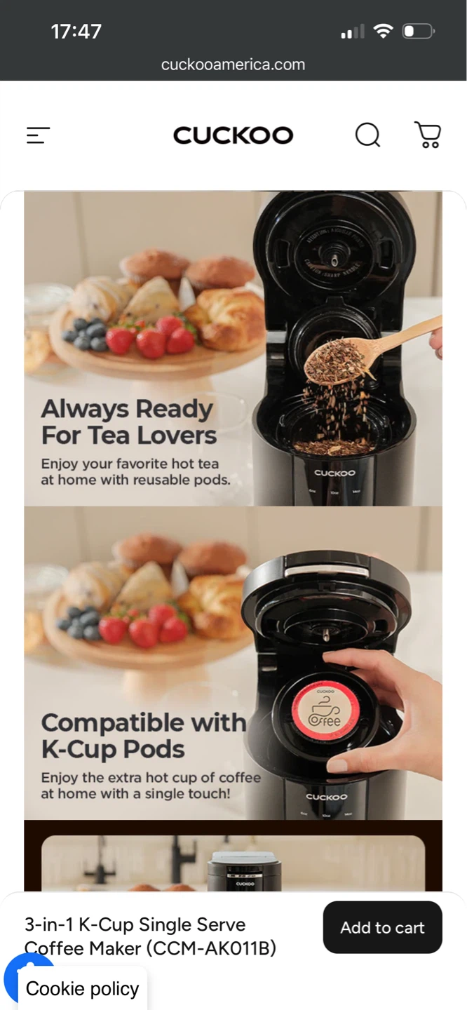 Cuckoo 3-in-1 K-Cup Single Serve Coffee Maker (CCM-AK011B) - photo 3