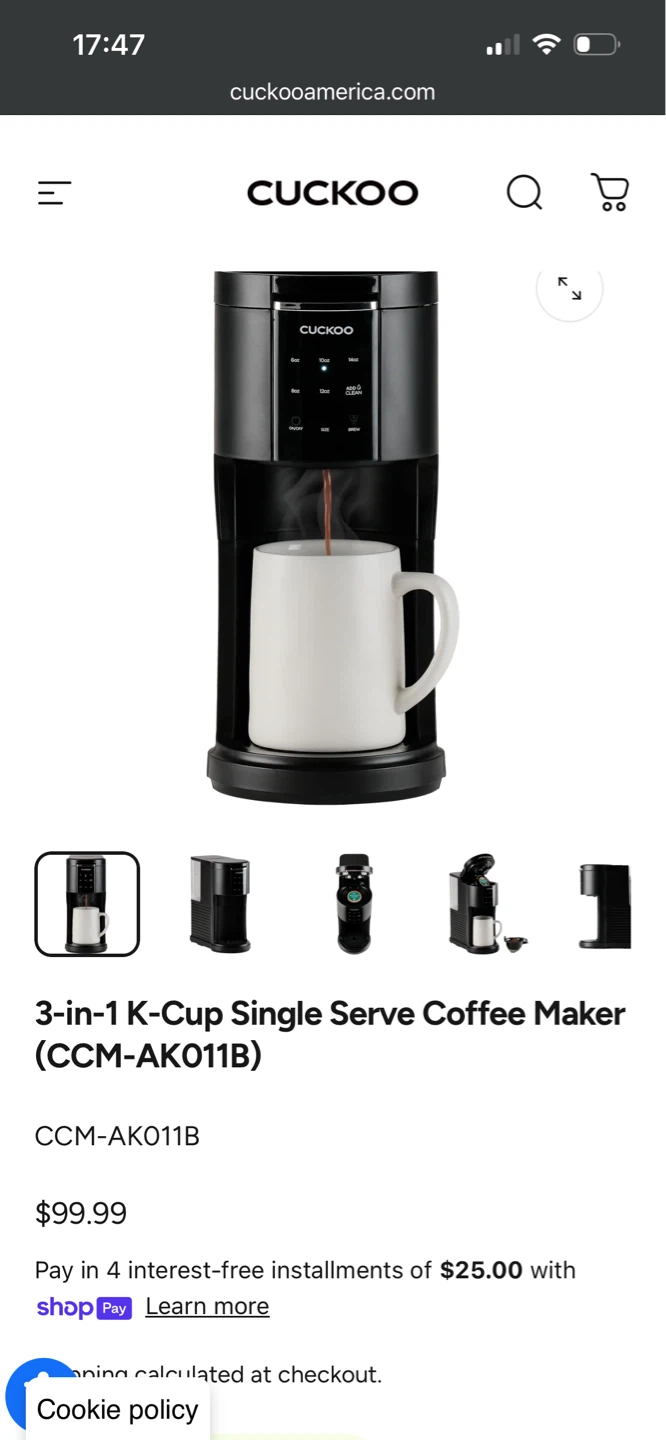 Cuckoo 3-in-1 K-Cup Single Serve Coffee Maker (CCM-AK011B)