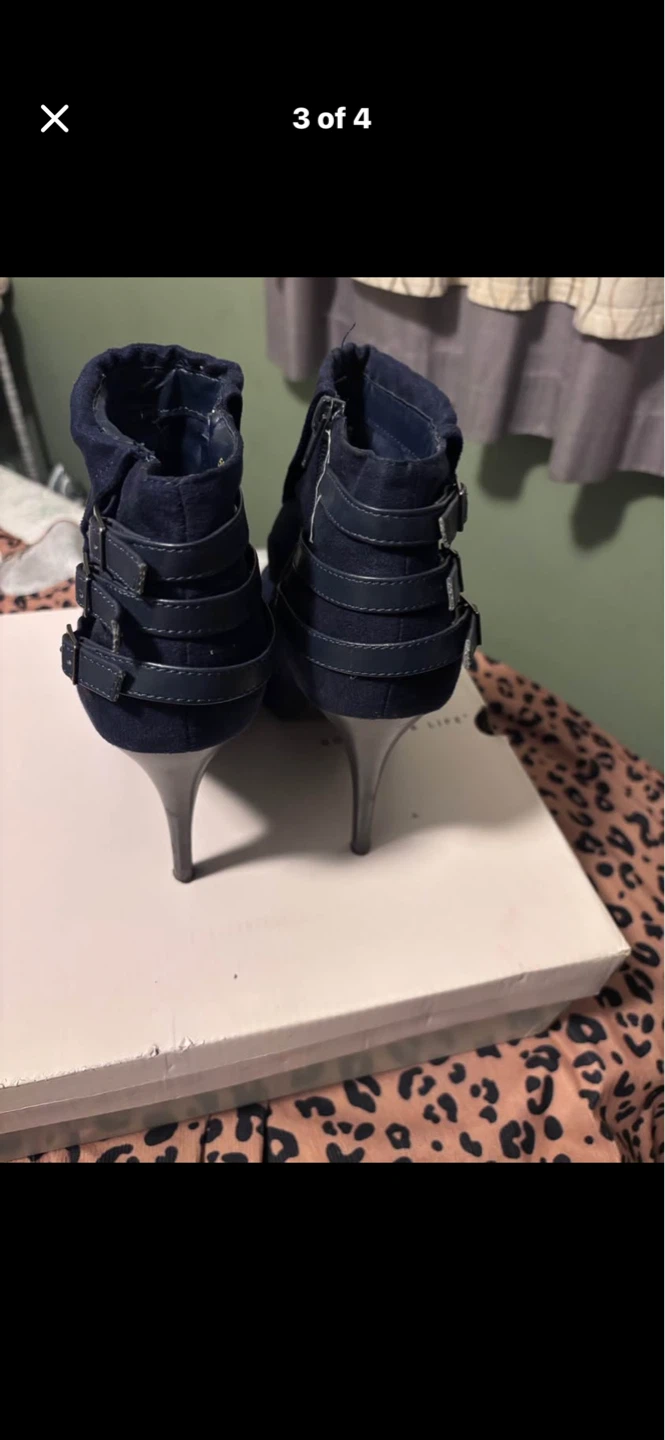 Navy Blue Suede Ankle Boots with Buckle Detail - photo 4