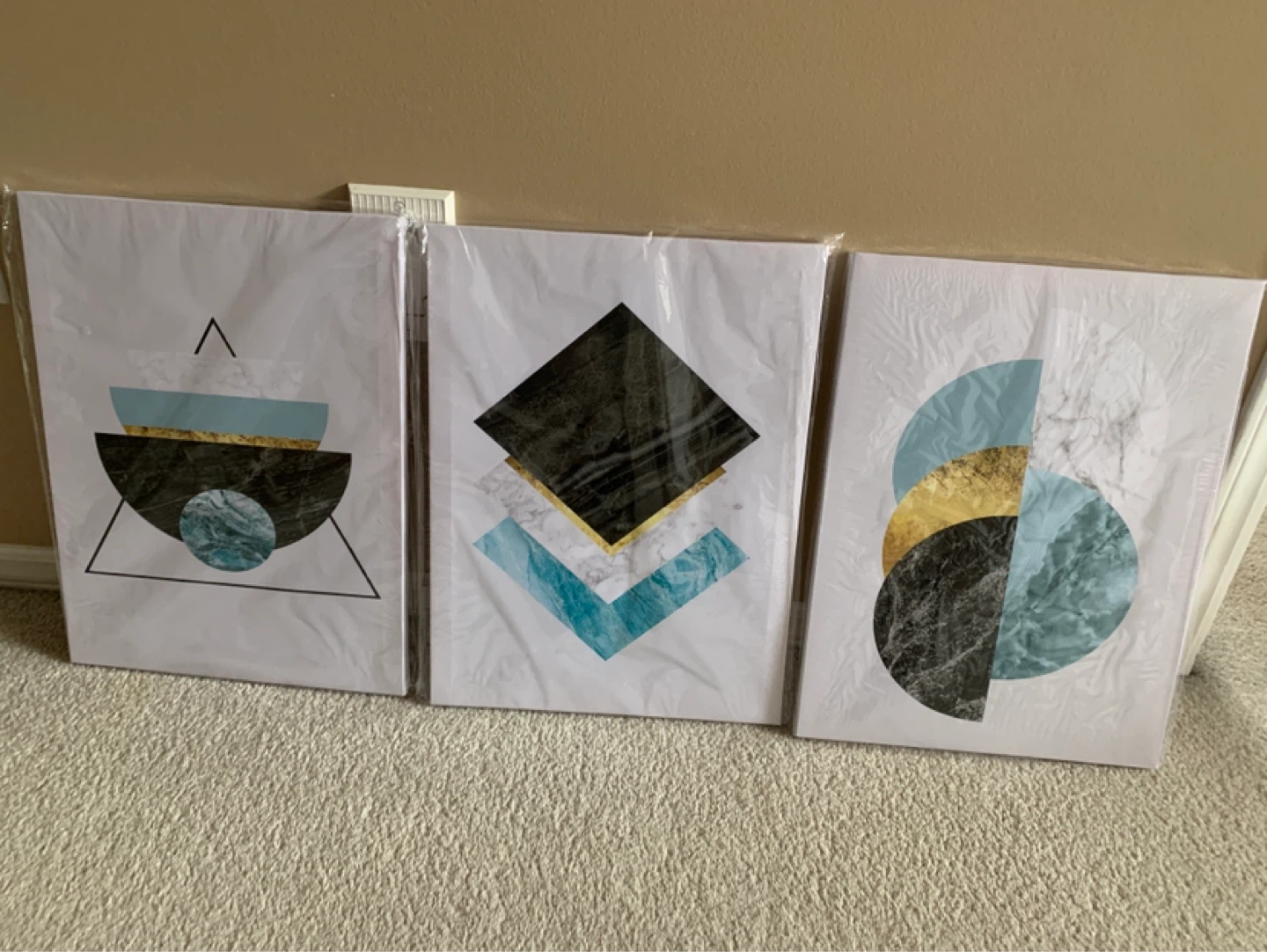 Set of 3 Abstract Geometric Canvas Wall Art Prints