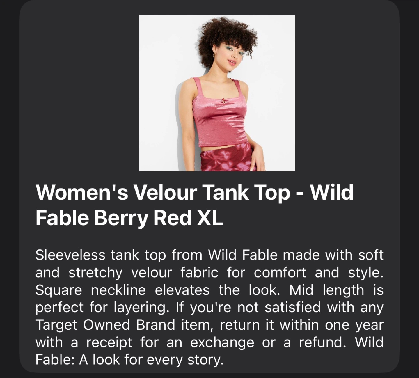 Wild Fable Women's Velour Tank Top - Berry Red XL - photo 4